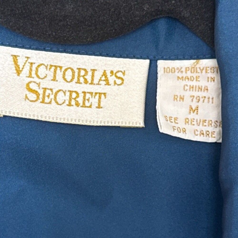 VTG Victorias Secret Afterhours Pajama Set M Blue Satin Sleeveless Gold Label - Picture 4 of 13